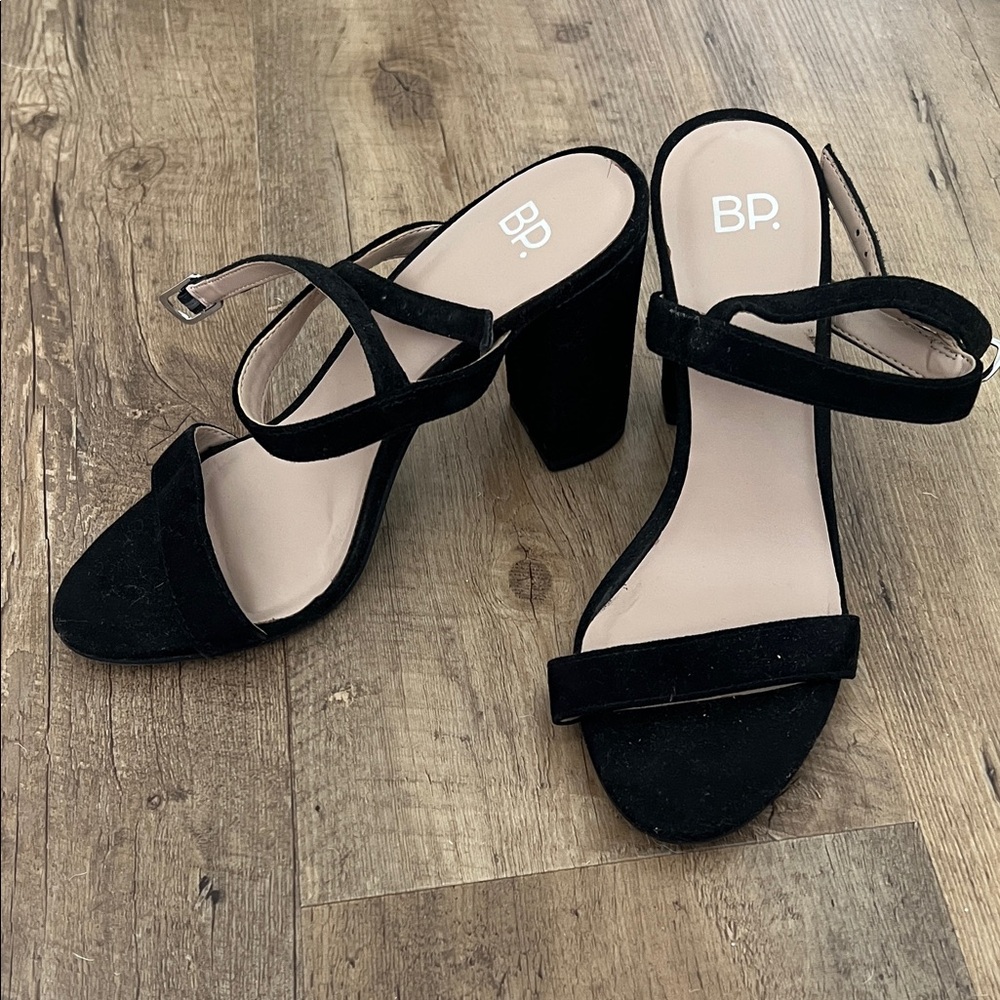 Black Suede Block Heel Sandals